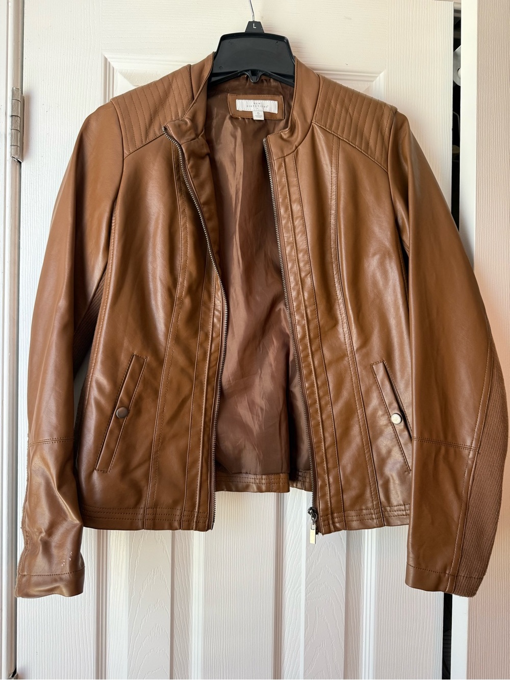 Faux Leather Moto Jacket - Brown